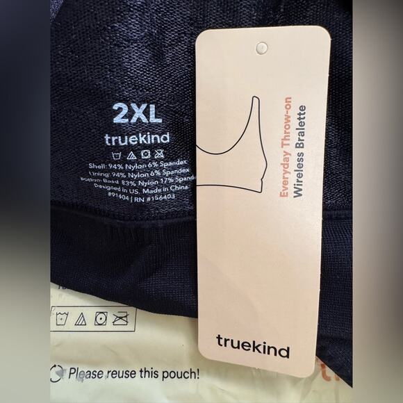 TRUEKIND Wireless Hookless Pullover Wide Strap Bralette - Size 2XL BLACK - Picture 2 of 5